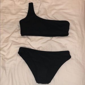 Black one shoulder bikini SET